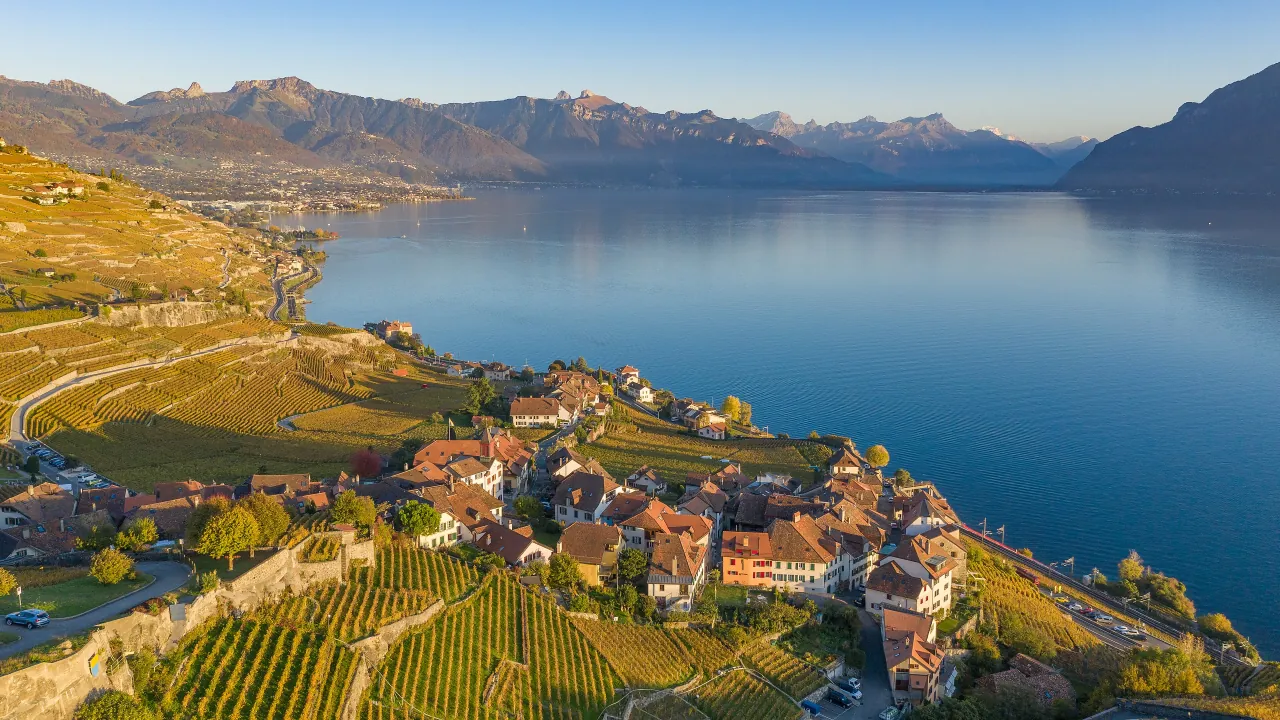 Lavaux vineyard terraces above Lake Geneva