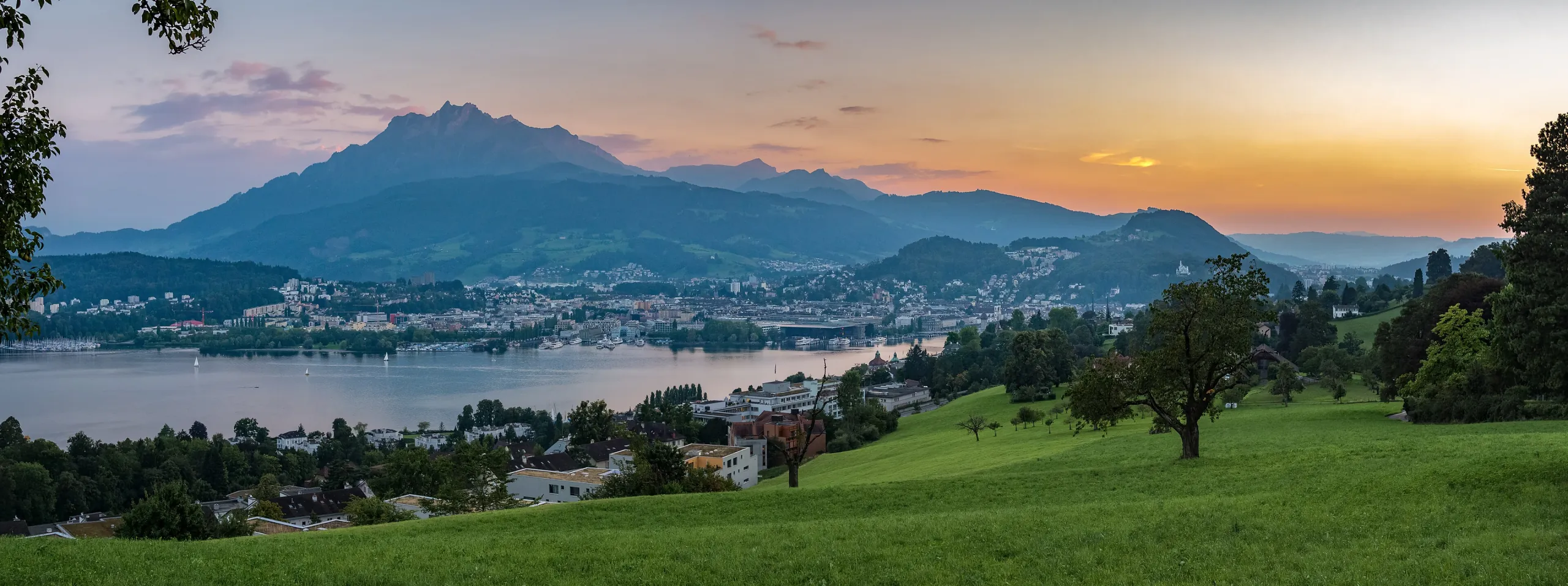 Lake Lucerne and Mount Pilatus at sunset
